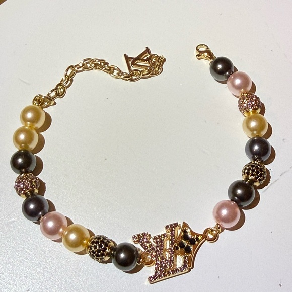Louis Vuitton Pink Gold & Black Pearl Charm Bracelet